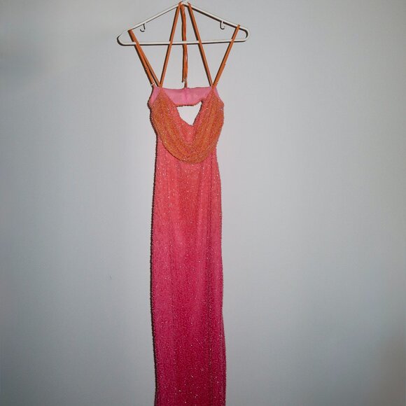 Oh Polly ~ Embellished Maxi Dress in Red and Orange Ombré - Picture 3 of 3
